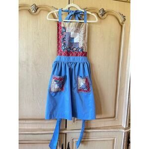 Upcycled Handcrafted Blue Full Body Adult Apron With Pockets